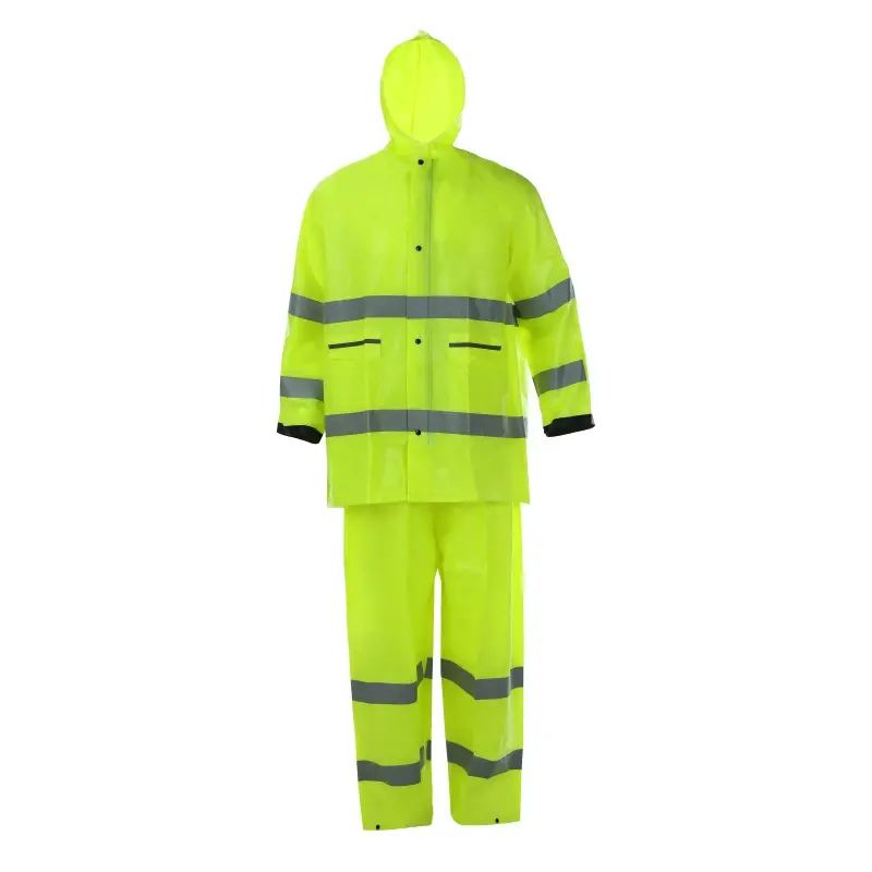 transferencia de calor amarillo fluorescente reflectante de seguridad de PVC tela impermeable chaqueta de lluvia
