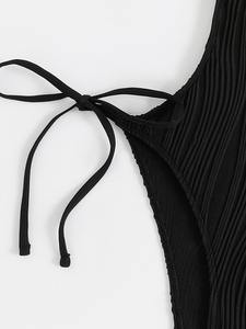 Costume da bagno <span class=keywords><strong>Bikini</strong></span> a vita alta in tessuto testurizzato tinta unita tinta unita da donna - Product Image 4