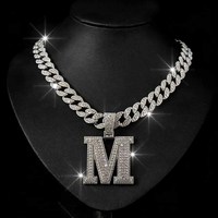 Collar con Colgante de Letra M con Incrustaciones de Diamantes para Hombre, Cadena Cubana de Aleación Plateada, Joyería Hip Hop Personalizada, Accesorios de Moda Masculinos