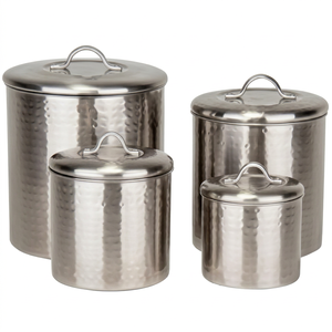Ensemble de 4 récipients de rangement en acier inoxydable avec finition martelée, parfait pour l'organisation des ustensiles de cuisine et des accessoires de maison - Product Image 1
