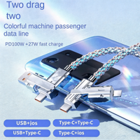 Cable de Carga Rápida con Luz RGB Degradada, Cable de Carga Cuatro en Uno con Conectores USB-A, USB-C y Micro USB, Material de Aleación de Zinc