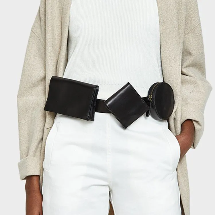 Riñonera de cuero con logotipo personalizado para mujer, bolso con cinturón, tres juegos