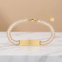 Bracelet classique unisexe en acier inoxydable 316L avec cristaux CZ et strass, plaqué or, motif géométrique, gravure personnalisée OEM