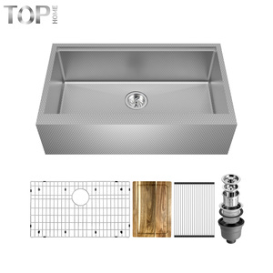 Évier de cuisine Tophome en acier inoxydable 304 fait main, certifié CUPC, 33 pouces, style ferme, à tablier, cuve unique, avec accessoires de robinetterie - Product Image 1