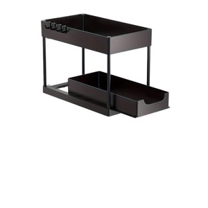 2 paniers avec 4 crochets, organisateur sous l'évier à 2 niveaux, <span class=keywords><strong>panier</strong></span> <span class=keywords><strong>coulissant</strong></span> pour armoire, étagère avec crochets, organisateur de rangement pour tasses suspendues - Product Image 3