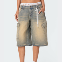 Short asymétrique en denim lavé personnalisé Supper Baggy Lace Patchwork Sxey Jorts Wide Leg Monkey Y2K Jeans pour femmes