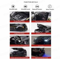 HTF Hot 1:24 GTR, modelo de coche de aleación de fundición con sonido de aerosol y batería AAA alcalina ligera, juguete fundido a presión para niños