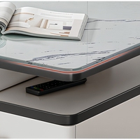 Table basse rectangulaire moderne et minimaliste YOUTAI 2024 avec plateau en verre et panneau de rangement en bois, meubles de salon