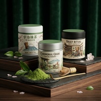 Boîte en fer blanc scellée de qualité alimentaire 30g vide pour matcha, avec étiquette personnalisée, pour poudre de thé vert, emballage hermétique avec couvercle à vis en plastique