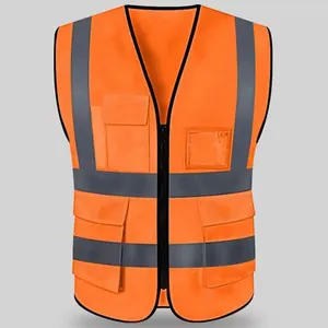 カスタムロゴHi Vis反射交通安全ベスト男性建設黄色オレンジ反射服ポケット付き