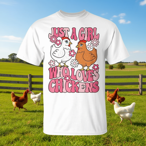 Camiseta Just A Girl Who Loves Chickens para mujer adulta, manga corta, cuello redondo, diseño bonito de animales de granja - Product Image 3