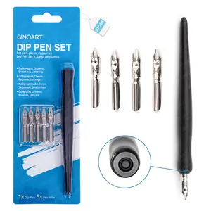 SINOART-Juego de bolígrafos de caligrafía oblicuo, Set de bolígrafos de cómic Dip con 5 puntas reemplazables