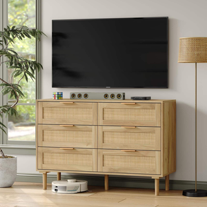 OEM Rattan Wooden Panel Living Room Furniture 6 Drawer <strong>Chest</strong> <strong>Storage</strong> - Product Image 4