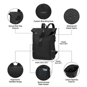 Custom Minimalist Roll Top Waterproof Urban 15.6 Inch Computer Matte Black Tech Air Cushion Oxford Fabric 20-39L <strong>Laptop</strong> USB - Product Image 2