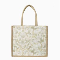 Sac à bandoulière élégant en PU et lin floral avec fermeture éclair, nouveau style tendance, grande capacité, pour usage industriel, en chanvre, modèle pour le travail et les trajets quotidiens