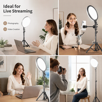 Anneau lumineux LED plat sans ombre, lumière d'appoint douce avec trépied et support de bureau pour diffusion en direct, maquillage et photographie de portrait