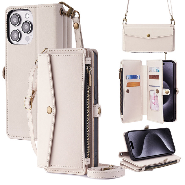 Luxury Large-capacity PU Leather Wallet Phone Case with Stand Lanyard Crossbody Strap Shockproof Card Holder City Scenery Design