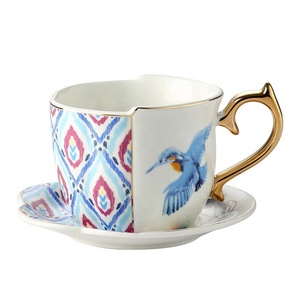 New Design Retro Flower and BirdAsymmetric Special-shaped <b>Ceramic</b> <b>Mug</b> and Porcelain Coffee Cup Saucer - Product Image 6