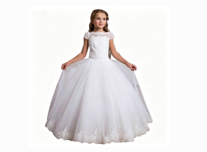 <span class=keywords><strong>Robe</strong></span> de Demoiselle d'Honneur Blanche en Tulle pour Enfants, <span class=keywords><strong>Robe</strong></span> de Princesse pour Cérémonie, Fête, Mariage, Demoiselle d'Honneur, Longue Traîne, Nœud au Dos, Dentelle Vintage - Product Image 2