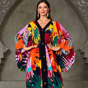 Robe de plage ample à boutons et col en V imprimée style <span class=keywords><strong>boubou</strong></span> <span class=keywords><strong>africain</strong></span> grande taille pour femme, caftan musulman, vente en gros - Product Image 1
