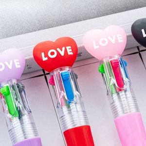 1.0Mm Cute Mini Cartoon Heart Plastic 4-In-1 Push-Button Ballpoint <b>Pen</b> for Highlight Key Points - Product Image 3