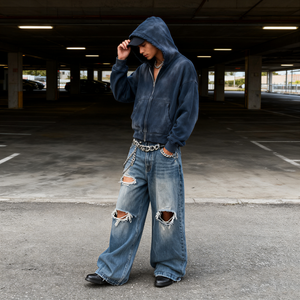 TKAN463 Sweat à capuche oversize pour homme avec impression de logo personnalisé, lavage à l'acide, fermeture éclair, style vintage streetwear, hiver, plaid, coton, polaire, fermeture éclair - Product Image 3