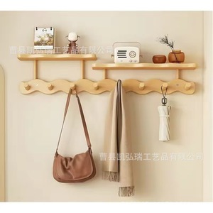 Wooden wave-shaped coat rack for entryway, wall-mounted, no-drill, creative <b>hook</b> for key storage behind bedroom door. - Product Image 1