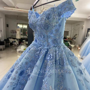 Jancember ANY26 elegantes lentejuelas azules 3D floral noche Quinceañera vestidos para niña - Product Image 5