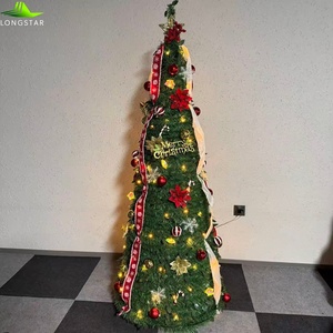 Sapin de Noël Pop-up Personnalisé Direct Usine 4/5/6 pieds avec Lumières LED, Boules de Noël et Nœuds – Installation Facile - Product Image 1