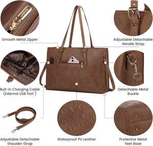 Femmes Crocodile <span class=keywords><strong>ordinateur</strong></span> portable sacs à bandoulière 15.6 grande capacité bureau dame <span class=keywords><strong>ordinateur</strong></span> fourre-tout sacs à main 2 pièces ensemble en PU - Product Image 4