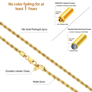 Cadena de Acero Inoxidable de 3MM 5MM 6MM, Chapada en Oro de 18K PVD, Resistente al Deslustre, Impermeable, Joyería de Regalo, Collar Trenzado para Hombre y Mujer - Product Image 4