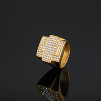 Bague en acier inoxydable plaqué or avec strass croisés, style hip-hop punk, pour homme et femme, nouvelle collection européenne et américaine