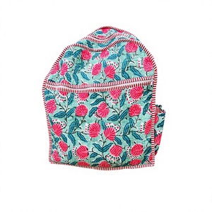 Handmade 100% Pure cotton quilted floral <b>backpack</b> for women girls block print <b>school</b> bag lightweight travel daypack with pocket - Product Image 2