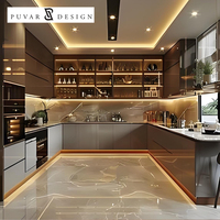 Conception de cuisine moderne, armoires de cuisine en bois contreplaqué écologique, finition brillante, modulaire, sur mesure, pour appartement ou villa