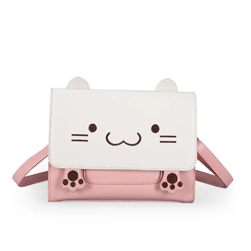 Japanese stylish embroidered cat messenger bag custom personality leather flip cover shoulder bag