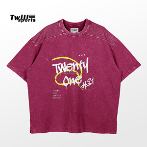T-shirt à manches courtes col rond en coton tricoté 100 % délavé à l'acide style vintage pour homme, personnalisé, avec logo imprimé numériquement sur le devant, vente en gros - Product Image 2