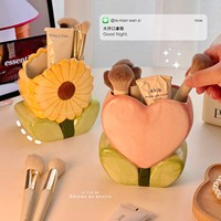 Boîte de rangement simple et mignonne en céramique en forme de cœur détachable pour pinceaux de maquillage, porte-stylos, décoration de coiffeuse