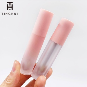 Vente flash - Emballage personnalisé pour gloss à lèvres avec logo, tube de gloss à lèvres rond rose et vert dégradé avec pinceau - Product Image 4