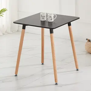 Mesa de café quadrada branca e moderna, para uso caseiro, pernas de madeira para jantar