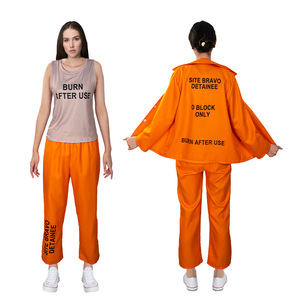 Disfraz de Cosplay de Uniforme de Prisión Naranja, Mono de Manga Corta con Estampado en la Espalda, Disfraz de Halloween para Adultos - Product Image 3