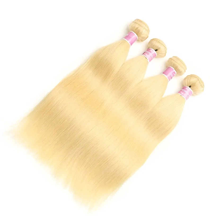 Cheveux humains blonds 1 faisceaux brésiliens cheveux raides paquet miel blond vierge faisceaux Extensions de cheveux humains armure 613 couleur