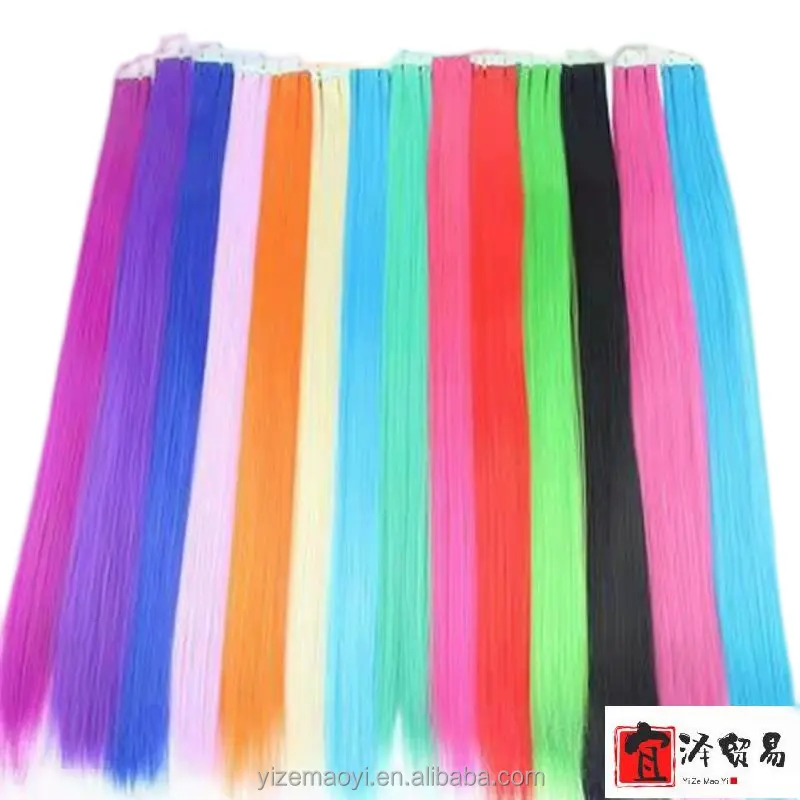 Rainbow Clip in Hair Extensions Colorful Clip on in Hair Extension Straight Synthetic Hairpiece for Kids Girls