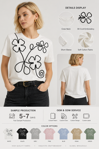 Fabricant OEM ODM, t-shirt pour femme 100% coton avec broderie, coupe ajustée, style <span class=keywords><strong>italien</strong></span> boutique - Product Image 1