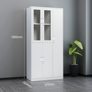 Armoire de bureau en métal avec portes en verre, durable, de type vertical, de forme rectangulaire, pour usage professionnel - Product Image 2
