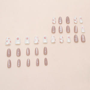 Vente en gros 24 pièces rouge brun Ombre oeil de chat tulipe conception presse sur colle faux <span class=keywords><strong>ongles</strong></span> pour femmes ABS 24 pièces amande doigts amovibles - Product Image 3