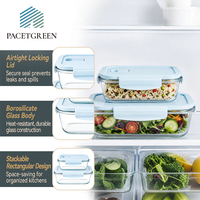 Ensemble de boîtes à lunch en verre bleu moderne avec clips de verrouillage sécurisés, réutilisables, hermétiques, pour l'école, le bureau, les repas