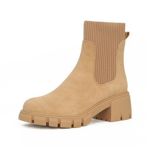 รองเท้าส้นกลางแบบสวมสำหรับผู้หญิงขายดี พร้อมสายรัดข้อเท้าแบบยืดหยุ่นและถุงเท้าข้อเท้าหนา รองเท้าบูทเชลซีข้อสั้นสำหรับผู้หญิง - Product Image 2