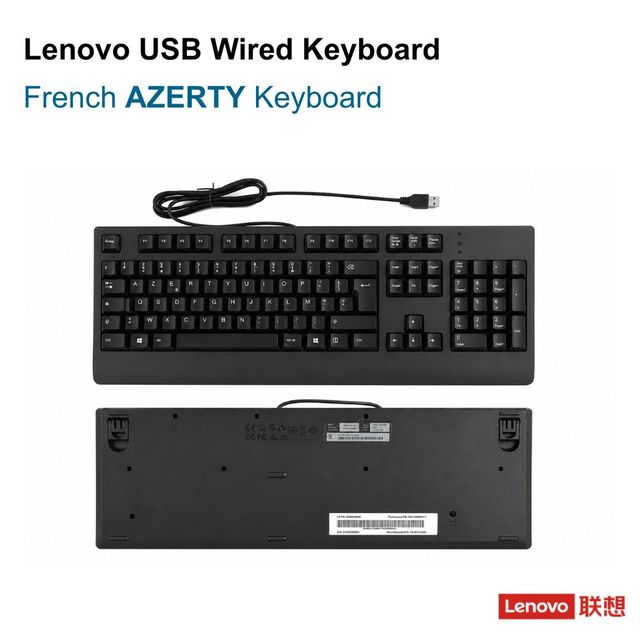For Lenovo USB Wired Keyboard French AZERTY Full-Size Office Keyboard