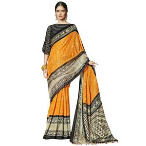 Vêtement ethnique indien fête porter des saris prix de gros avec belle impression et bordure en dentelle jacquard et chemisier assorti pièce ApparelGarment - Product Image 3