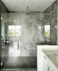 Porte <span class=keywords><strong>de</strong></span> <span class=keywords><strong>douche</strong></span> à charnières sans cadre en verre trempé, quincaillerie chromée - Product Image 4